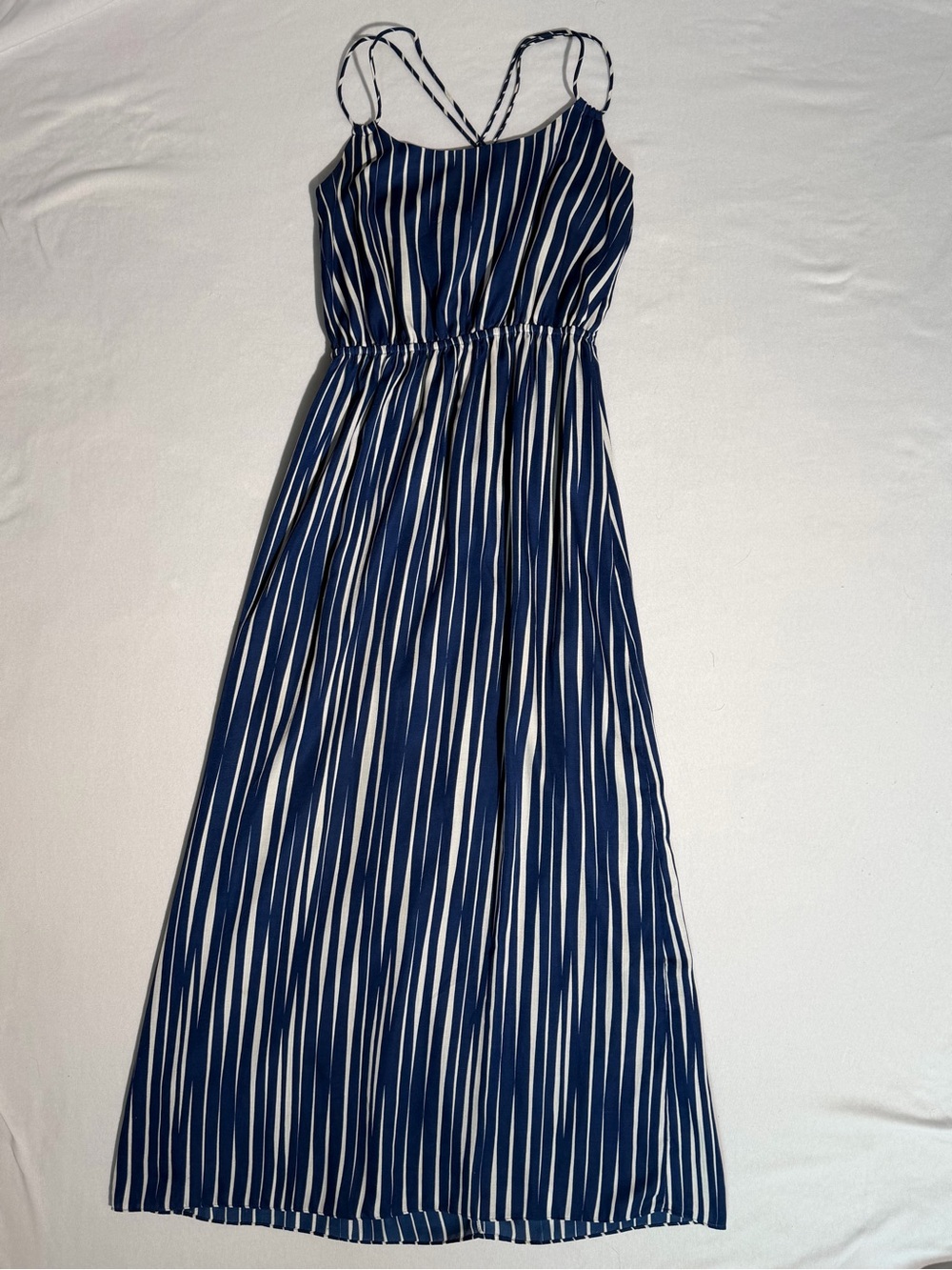 Banana Republic Navy & White Striped Midi Maxi Dress Size 8 Strappy Back